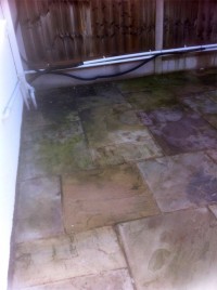 Patio before soft washing by G M Services, Window Cleaning & Power Washing, Cork, Ireland