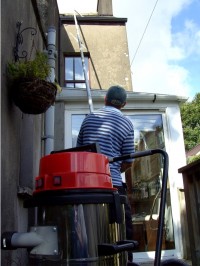 Advanced long pole gutter cleaning technology with gentle cleaning action - gutter cleaning by  G M Window Cleaning Services, Cork, Ireland
