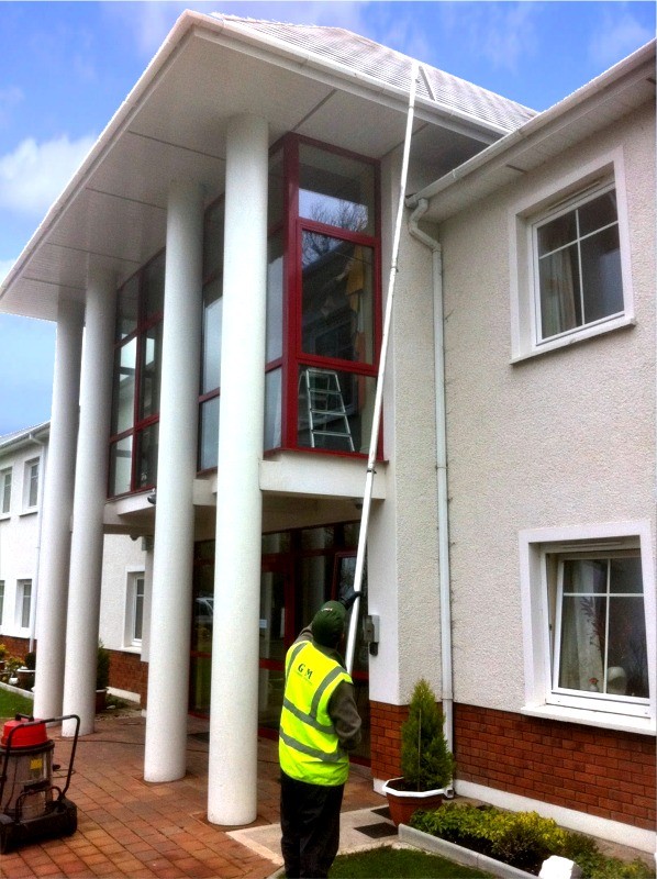 Advanced long pole gutter cleaning technology with gentle cleaning action - gutter cleaning by  G M Window Cleaning Services, Cork, Ireland