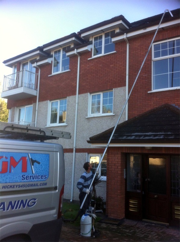 Advanced long pole gutter cleaning technology with gentle cleaning action - gutter cleaning by  G M Window Cleaning Services, Cork, Ireland